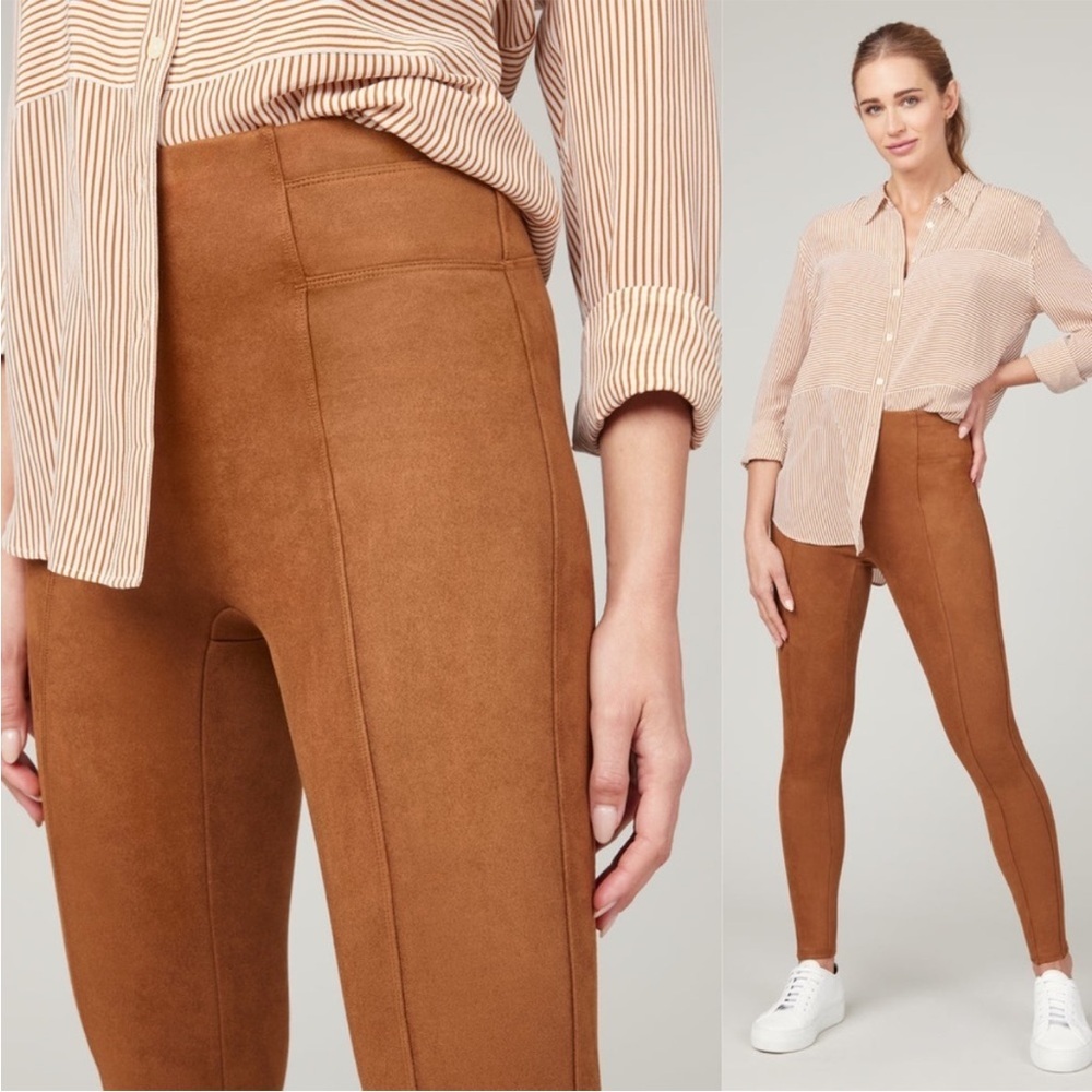 Spanx Faux Suede Leggings in Rich Caramel camel color L